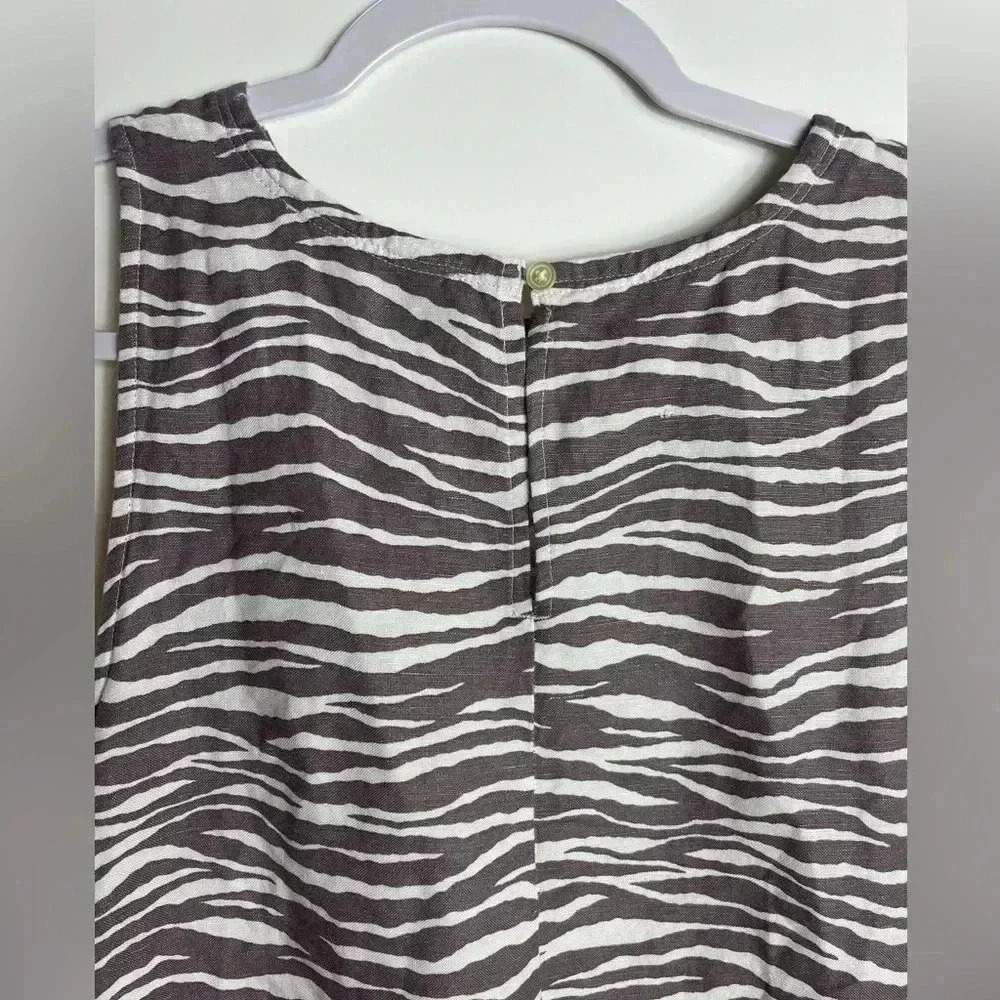 LOFT Zebra Brown White Sleeveless Pocket Linen Keyhole Shift Dress Women’s 6 - Picture 7 of 8